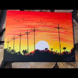 Sunset with power line painting